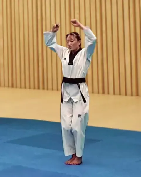 Sonnal-eolgul-hecheo-makgi, Knifehand High Opening Block (large circle)