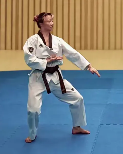 Sonnal-arae-makgi, Low Knifehand Block (big circle)