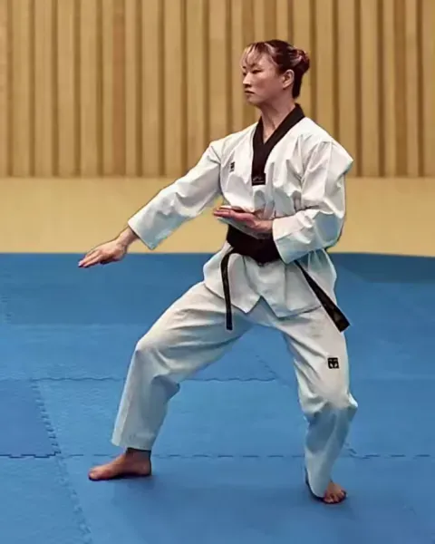 Sonnal-arae-makgi, Low Knifehand Block (big circle)